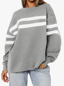 MASCOMODA Women's 2024 Striped Oversized Sweatshirt Long Sleeve Color Block Tops - Picture 1 of 5