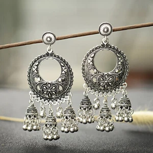 Boho Style Tassel Bells Drop Egypt Gypsy Indian Jhumka Ethnic Hook Earrings Gift - Picture 1 of 12