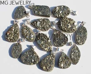 5 Pcs Lot Natural Pyrite Druzy Gemstone 925 Silver Plated Bezel Pendants MFB1114 - Picture 1 of 5