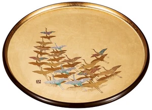 Obon Japanese Urushi tray Thousand crane gold Yamanaka lacquerware Japan - Picture 1 of 2