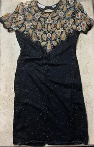 Vintage 1980’s Laurence Kazar Beaded and Sequins Silk Dress Size Medium - Picture 1 of 4