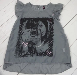 Lily Bleu Girls Grey Sheer Size S 7-8 100% Polyester Cap Ruffle Sleeve Shirt - Picture 1 of 4