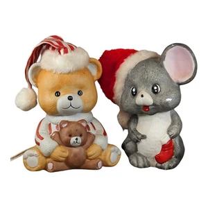 Vtg 1987 Teddy Bear &  Mouse Lamps House of Lloyd PJ's 6” Christmas Night Light - Picture 1 of 16