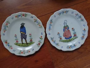 DE COLECCIÓN DOS PLATOS CERÁMICA FRANCESA HB QUIMPER SIGLO XIX - Imagen 1 de 10