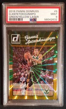 2016-17 Donruss #5 Giannis Antetokounmpo Green Yellow Laser Bucks PSA 9 MINT