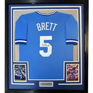 Framed Autographed/Signed George Brett 35x39 Kansas City Blue Jersey JSA COA - Picture 1 of 2