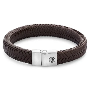 REBEL & ROSE Schmuck Herren-Lederarmband Full Metal Herringbone Braun Matt R - Picture 1 of 3