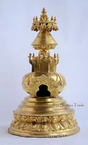 13" Stupa or Chaitya or Chorten Fully Gold Gilded Copper Alloy From Patan, Nepal - Picture 1 of 5