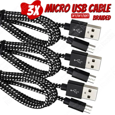 3X 3FT/6FT/10FT Braided Micro USB Fast Charger Cable Cord For Samsung Android LG - Image 1 of 4