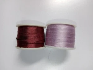 Pure Silk Ribbon 4mm-Lot of 2 Spools-Each Spool 10m/11Yards-Purple/Maroon - Picture 1 of 2