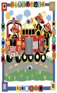 Lichtschalterplatte Steckdosenabdeckungen JUNGENZIMMER ~ FEUERWEHR RETTUNGSWAGEN 02  - Bild 1 von 26