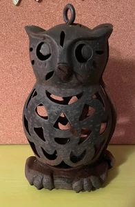 Vintage Cast Iron 7" Owl Candle Holder Lantern Halloween Hangs - Picture 1 of 3