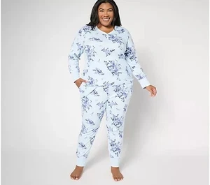 Pigiama Carole Hochman maglia testurizzata floreale Henley set invernale blu 1x nuovo - Foto 1 di 4