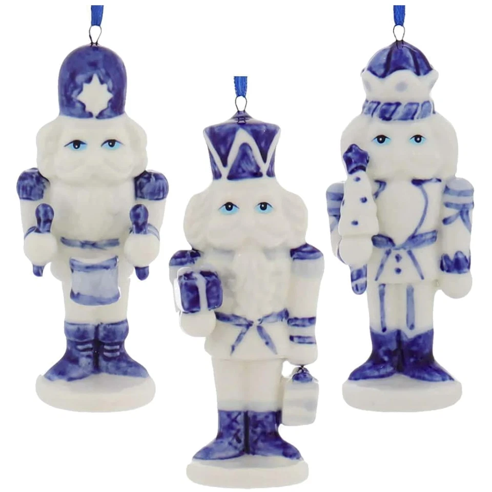 Porcelain Delft Blue Nutcracker Ornament Set of 3 153867