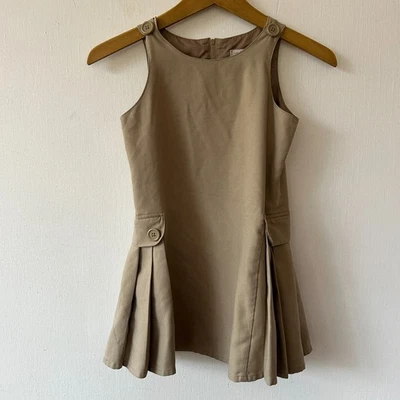 Lands End 校服 Jumper 女孩 6 码卡其色百褶裙整体连衣裙 — 第 1/4 张图片