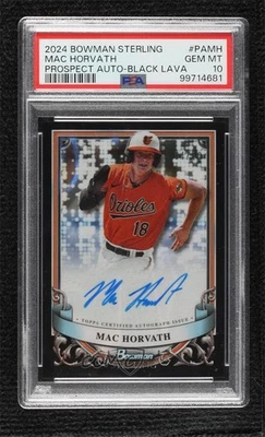 2024 Bowman Sterling Prospect Black Lava Refractor 4/10 Mac Horvath PSA 10 Auto - Image 1 of 3