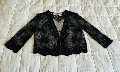 Chaqueta de manga larga Scala negra transparente con cuentas para mujer | Talla pequeña Foto 1 de 4