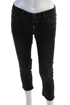 Pantalones de mezclilla ajustados recortados al tobillo cerrados para mujer negros tiro bajo talla 25 Foto 1 de 4