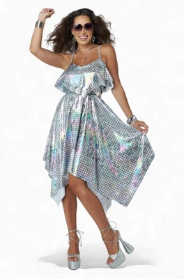 Silver Mirrorball 70's Disco Dress Adult Costume - Image 1 of 4