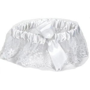 Brides Garter White Vintage Satin Lace Pearl Gift Boxed - Picture 1 of 1