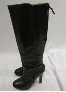  Diane Von Furstenberg  Black Leather Knee High Boots Size 7.5 M - Picture 1 of 6