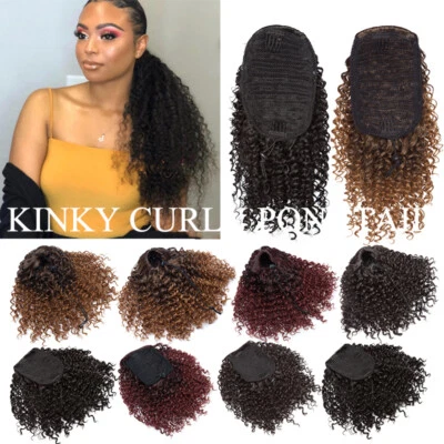 Afro Kinky Curly Ponytail Drawstring Puff Bun Clip In Hair Extensions for Human - Image 1 of 4