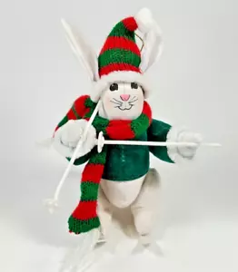 White Rabbit on Skis Ornament Midwest of Cannon Falls Green Coat Knit Hat Scarf - Picture 1 of 12