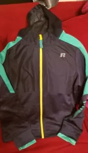 RUSSELL Boys Tech Fleece Hoodie Full Zip Jacket M 10/12 Pockets Blue Sweatshirt - Picture 1 of 4