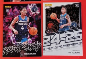 ROB DILLINGHAM ROOKIE INSTANT CARD #1/613 + 24-25 BREAKAWAY RC #1/1355 T WOLVES - Picture 1 of 2
