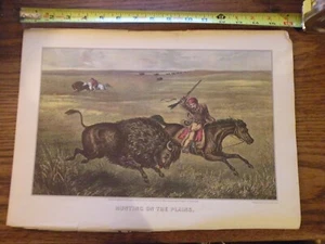 Currier & Ives 1871 Western Scene Lith Hunting on the Plains Vintage Reprint Art - Picture 1 of 7