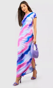 Boohoo Summer Maxi Dress Size 16 Abstract Marble Print Multicoloured Bodycon NEW - Picture 1 of 4