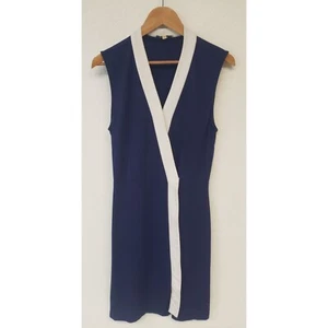 Lark & Ro Womens Medium M Blue w/ White Trim Wrap Dress - Picture 1 of 9