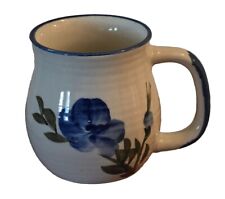 Vintage Chi Kiang Stoneware Mugs Hand Painted  Blue Floral Design. 8Oz Pre-owned