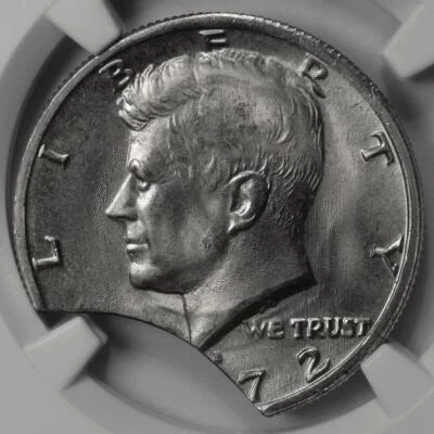 1972 NGC MS65 Large 20% Curved Clip Kennedy Half Dollar Mint Error - Image 1 of 4