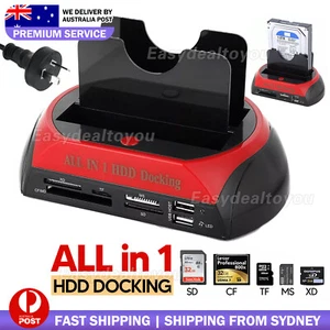 Hard Disk Drive Dock Dual 2.5/3.5 SATA IDE HDD Docking Station OTB Card Reader A - Picture 1 of 11
