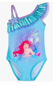 Disney Store Ariel Swimsuit The Little Mermaid Girls 5/6 One Piece Blue Purple - Picture 1 of 9