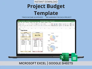 Project Budget Template! Microsoft Excel/Google Sheets, Track Income & Expenses - Picture 1 of 9