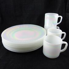 12pc Set Federal Glass Vintage Moonglow Dinner Plates & Mugs Iridescent Pastel