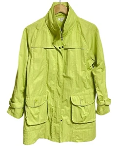 UBU Rain Jacket Womens Sz M Travel Packable Green Crinkle Zip Snap Foldout Hood - Picture 1 of 18