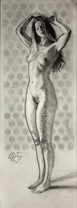 Original Female  charcoal on paper life Drawing nude Girl woman artwork art - Picture 1 of 1