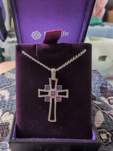St Justin Pewter Celtic Cross Necklace With Purple Stones - Picture 1 of 5