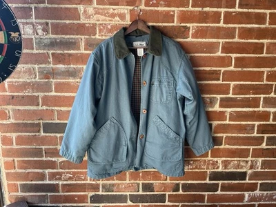 Vintage LL Bean Chore Coat Jacket Canvas Work Barn Blue Corduroy Collar Women L - Image 1 of 4