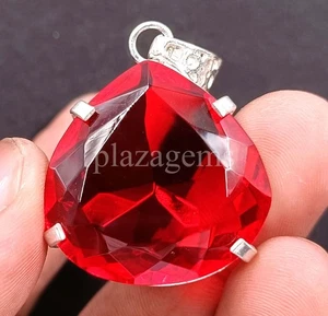 Natural Pear Cut Red Ruby 55.65 Ct 925 Silver Necklace Loose Gemstone 5ARH - Picture 1 of 7