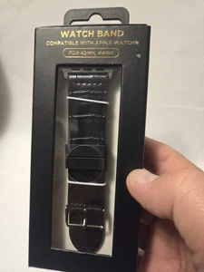 Schwarzes Kunstlederarmband für Apple Watch (für 42 mm, 44 mm) BRANDNEU IN VERPACKUNG - Bild 1 von 2