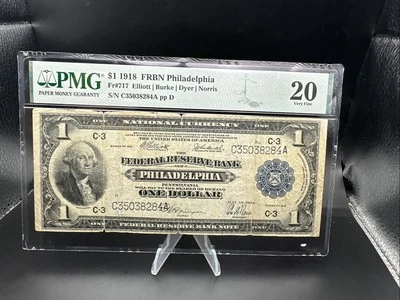 1918 $1 FRBN Philadelphia - Fr# 717 Elliot/Burke/Norris - PMG VF20 - Blue Seal - Image 1 of 4