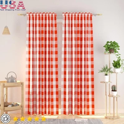 Buffalo Check Curtains Cotton Blend Semi-Sheer Window Panels Living Room Bedroom - Image 1 of 4