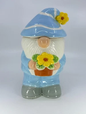 NEW Gnome Canister Ceramic Cookie Jar Gnome Statue with Daisy Flower GIFT IDEA - Image 1 of 4
