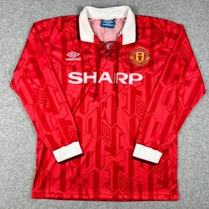 VINTAGE Manchester United Umbro 1992 93 94 Sharp Jersey Medium Red Long Sleeve - Picture 1 of 6