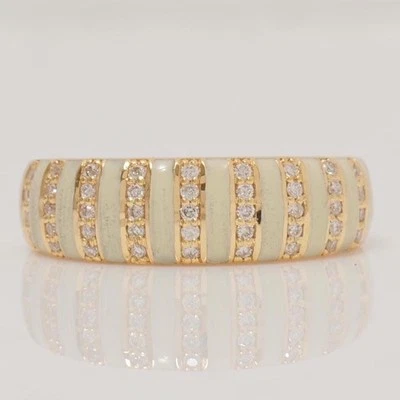 0.22ct Natural Diamond Enamel Ring 14K Gold Everyday Minimal Stackable Ring - Image 1 of 4