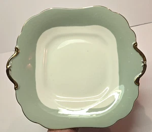 VINTAGE AYNSLEY CAKE PLATE Mint Green Gold Trim Bone China 1930's - 50's - Picture 1 of 6